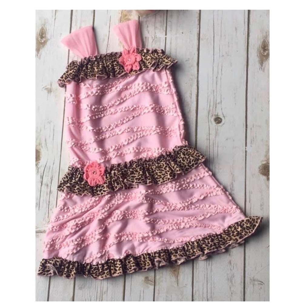 Cachcach 6 Boutique Pink Animal Print Ruffle Dress Sleeveless Cach Cach